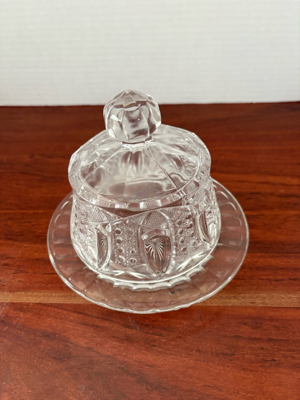 EAPG McKee Glass & Co. Quintec Clear Press Cut Covered Butter Dish & Lid - Picture 2 of 9